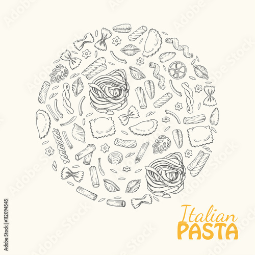 Isolated Italian pasta in a circle