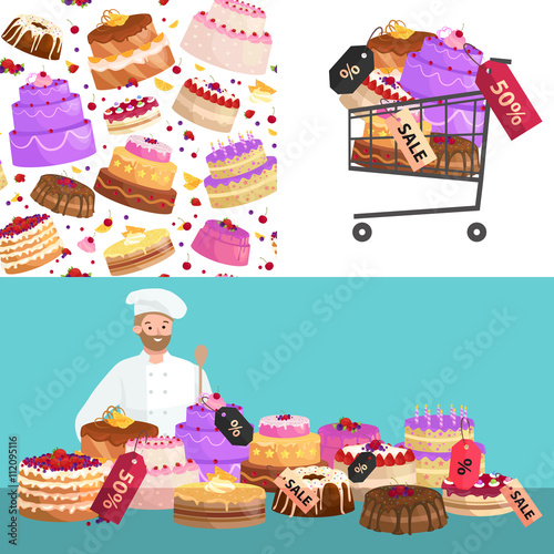 confectionery shop Sale. Set of sweets, cakes. desserts. vector illustration