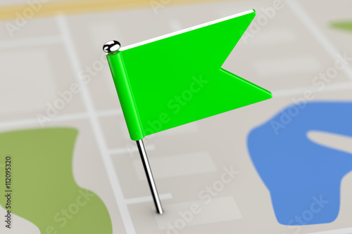 Green Pointer Flag on Map Background. 3d Rendering