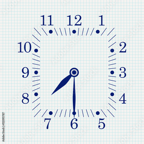 Clock face. Square shape. Seven thirty