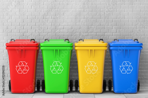 Multicoloured Garbage Trash Bins. 3d Rendering Fototapet