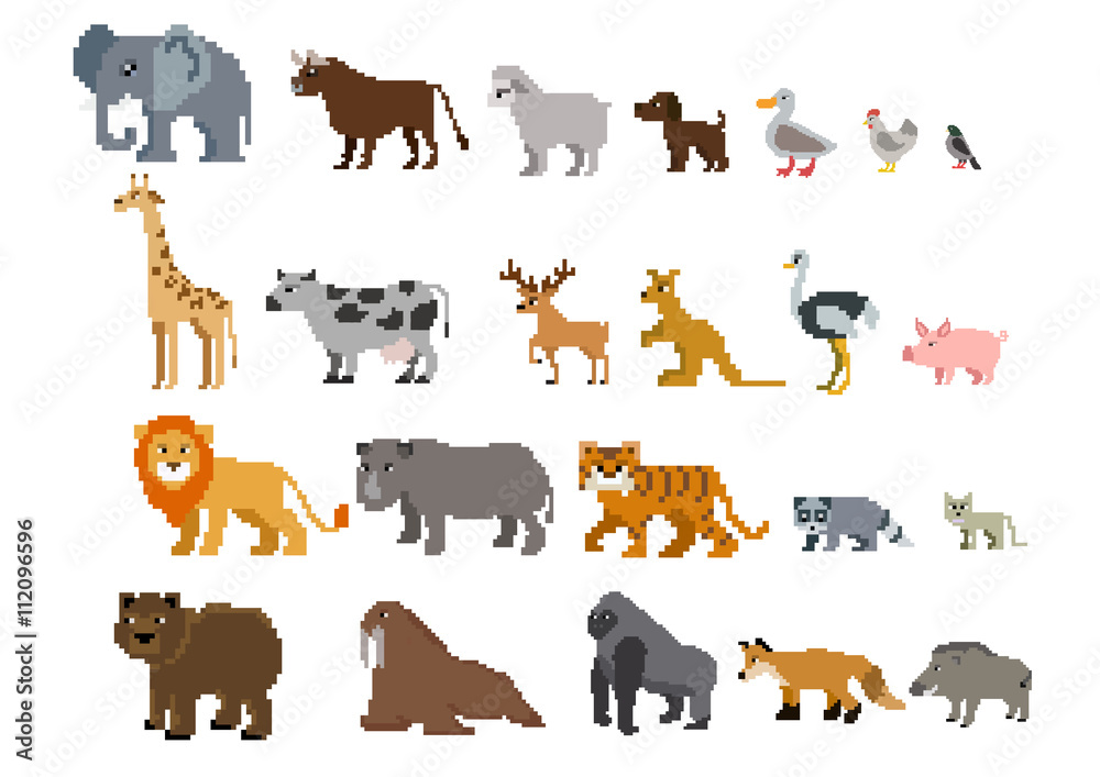 Obraz premium Animal pixel set ; Vector illustration