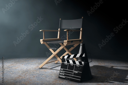 Director Chair, Movie Clapper and Megaphone in the volumetric li © doomu