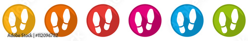 Button-Set in frischen, bunten Farben: 2 Schuhabdrücke Businessschuhe – Flat Design, Vektor, freigestellt