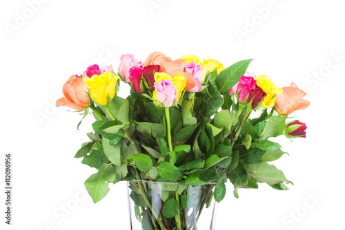 Bouquet of roses in the vase on white background