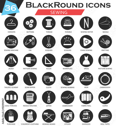 Vector Sewing circle white black icon set. Ultra modern icon design for web.