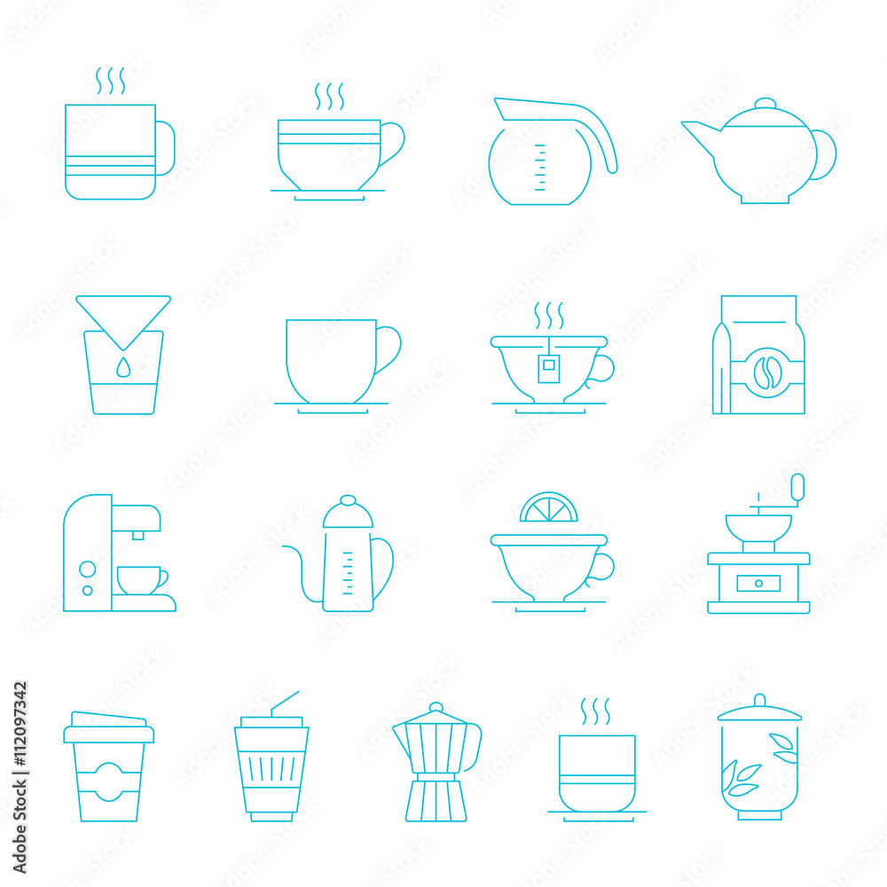 Thin lines icon set - coffee and tea Thin lines icon set - coffee and tea