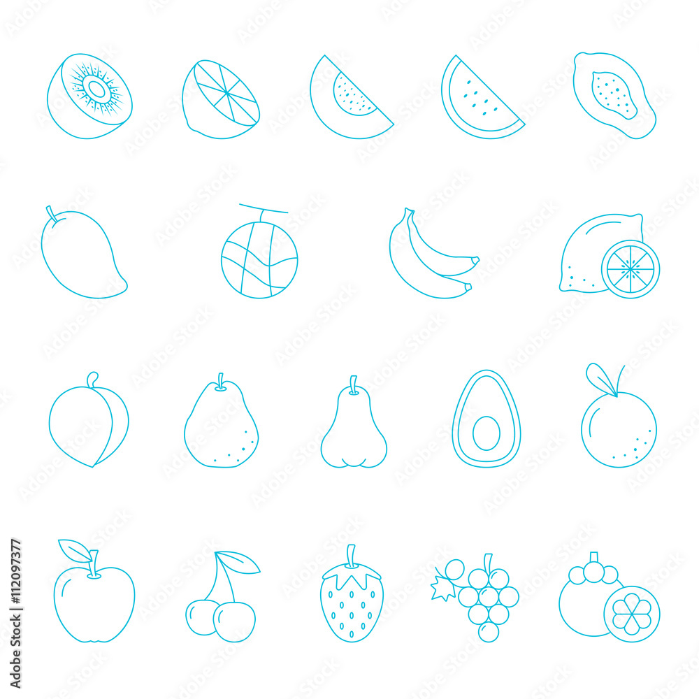 Thin lines icon set - fruit Thin lines icon set - fruit