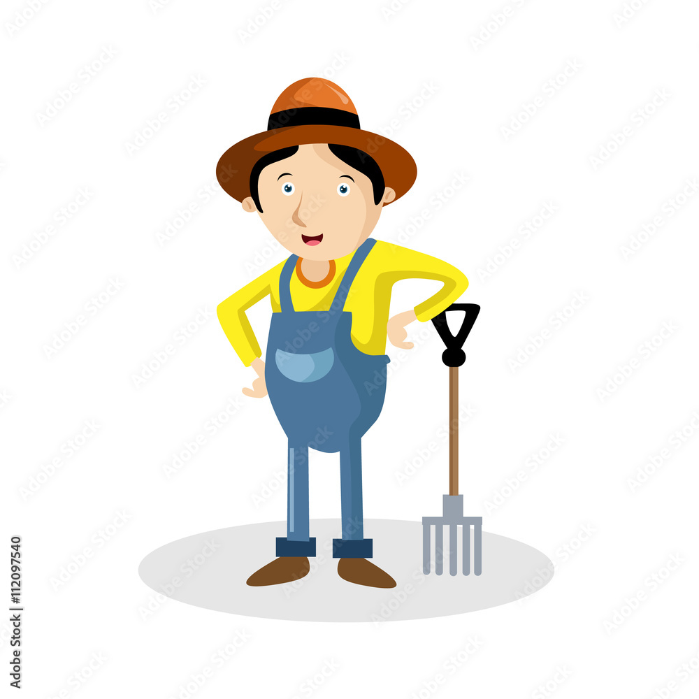 Man Farmer Vector Illustration Holding Rake Man Farmer Vector Illustration Holding Rake