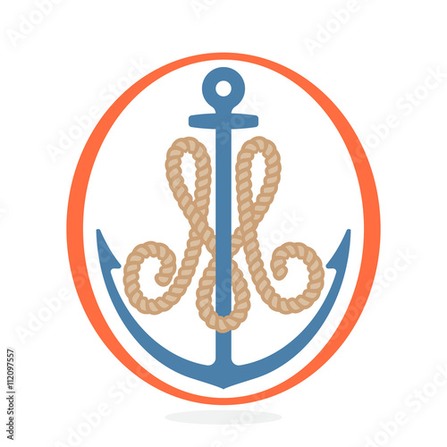 M letter logo formed by rope with an anchor.
