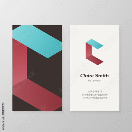 Business card isometric logo letter C vector template.