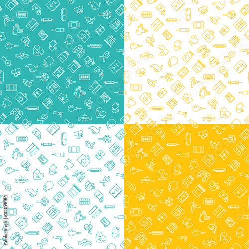 Medicine ison seamless pattern flat line set of 4 mint yellow white