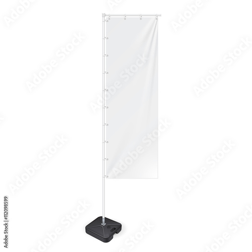 White Outdoor Panel Flag With Ground Fillable Water Base, Stander Advertising Banner Shield. Mock Up Products On White Background Isolated. Ready For Your Design. Product Packing Vector EPS10
