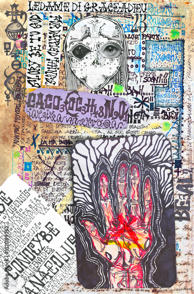 Fototapeta premium Vecchie e misteriose carte con fumetti e collage.
