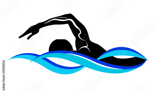 swimmer athlete. Swimmer. The emblem of the swimmer. Vector image of a swimmer.It is drawn in the style of engraving. Swimming Silhouette. swim icon.