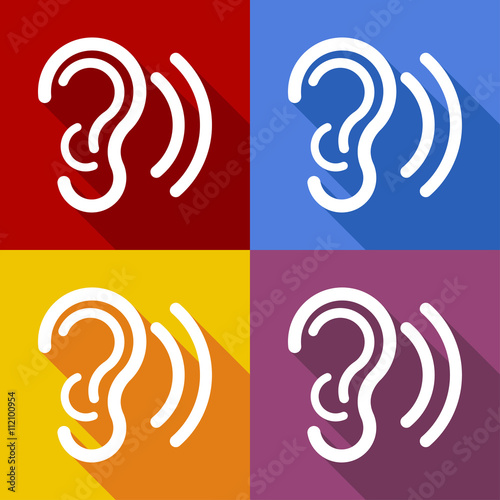 Icono plano escuchar con sombra en varios colores