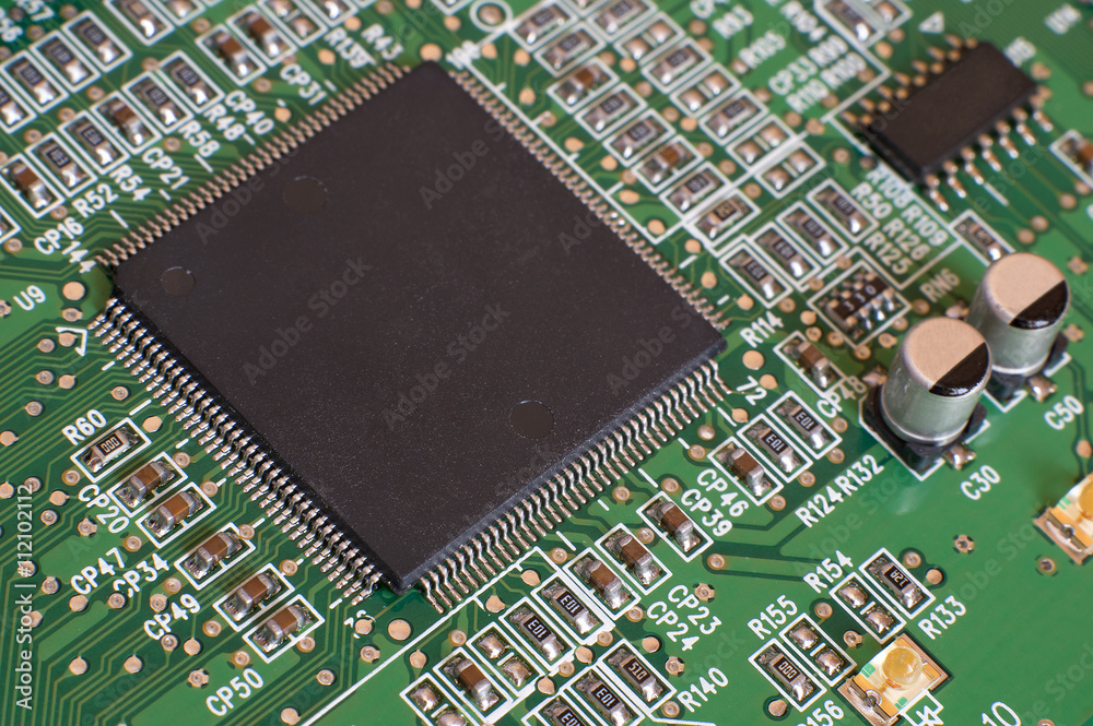 Electronic circuit board with processor and electronic components. Technology concept. Electronic circuit board with processor and electronic components. Technology concept.