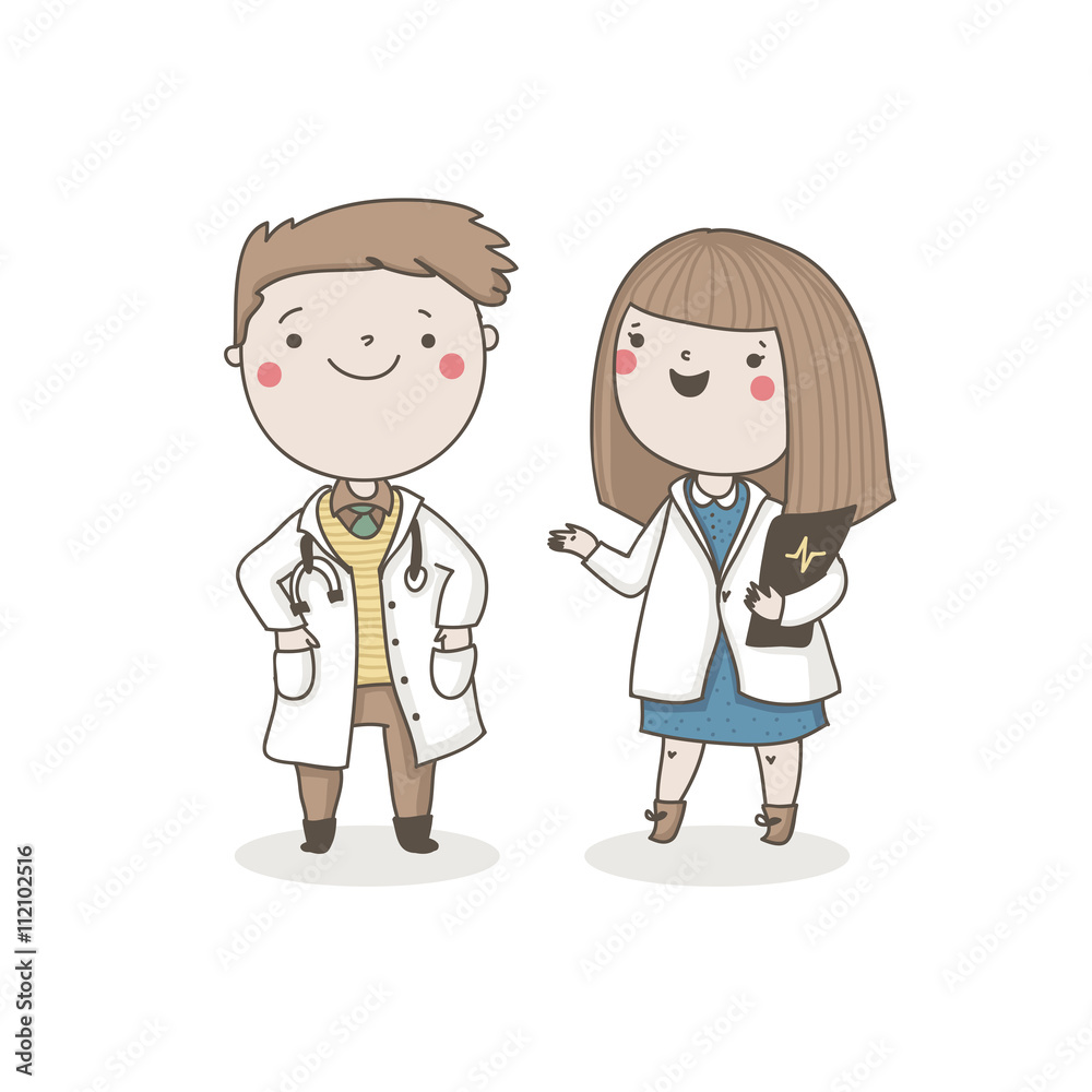 Cute doctors. Vector characters
