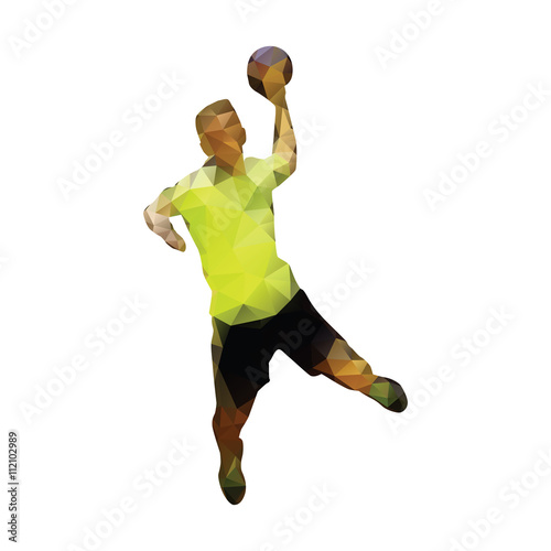 Handball player abstract geometric silhouette. Polygonal handbal