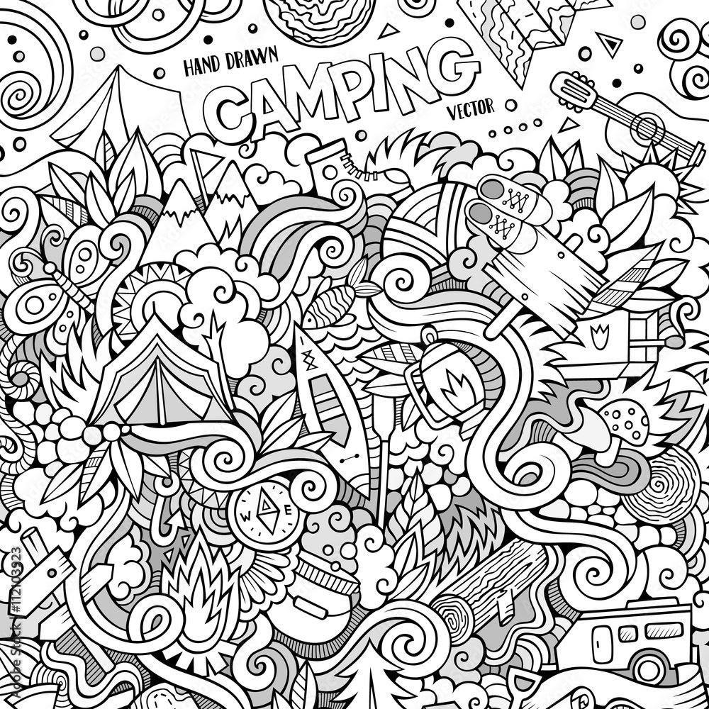 Cartoon hand-drawn doodles camp illustration Cartoon hand-drawn doodles camp illustration