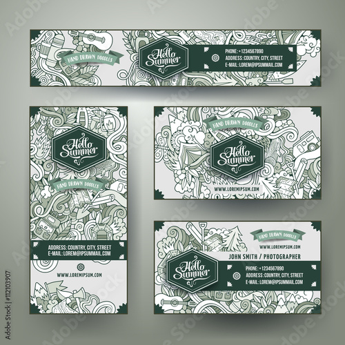 Corporate Identity vector templates set doodles camping theme