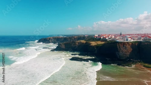 Zambujeira do Mar beach, Alentejo, Portugal aerial view photo