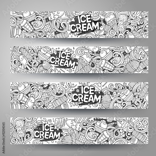 Cartoon line art vector doodles ice cream corporate identity