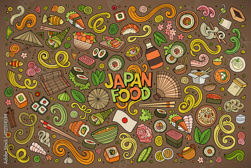 Vector cartoon set of Japan food objects