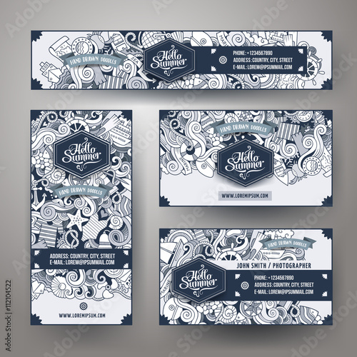 Corporate Identity vector templates set doodles marine theme