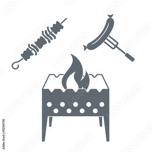Brazier, kebab and sausage  icon on a white background