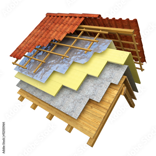 Roof thermal insulation 3D rendering