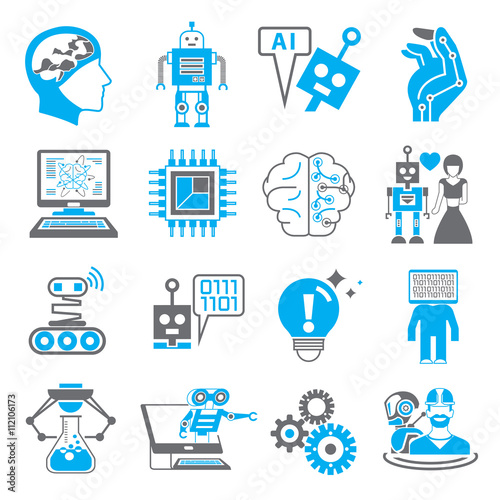 artificial intelligence icons, robotics icons