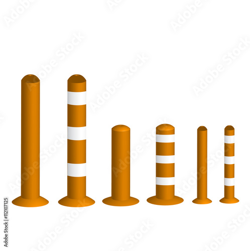 Orange Bollards, Traffic pole for safety. 3d, vector illustration.