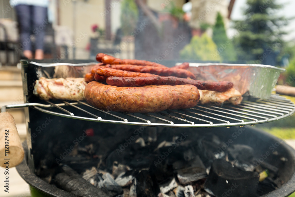 barbecue with delicious grilled meat on grill barbecue with delicious grilled meat on grill