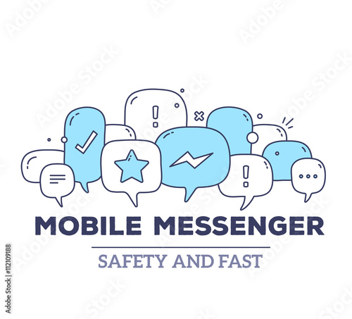 Vector illustration of blue color dialog speech bubbles with ico