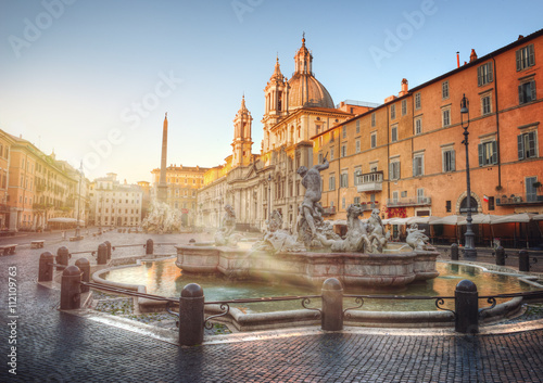 Piazza Navona during sunrise, Rome, Italy