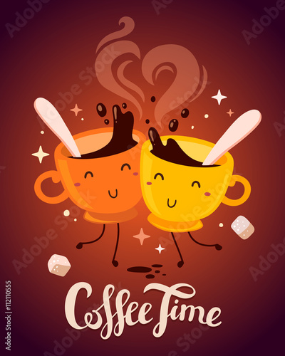 Vector illustration of yellow and red smile friend girl characte