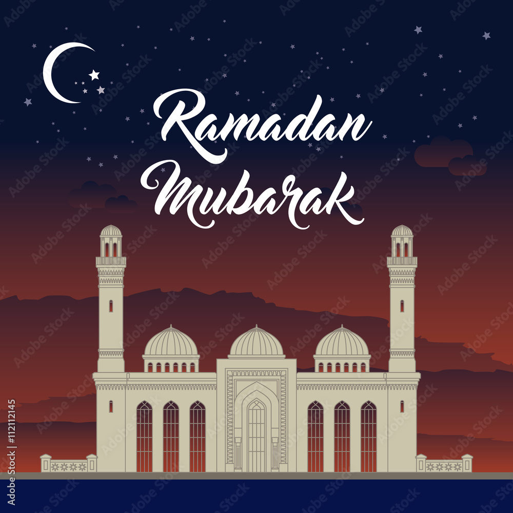 Ramadan, Eid Mubarak, greeting card vector illustration.