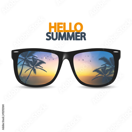 Vector summer blurred beach, with sunglasses,

