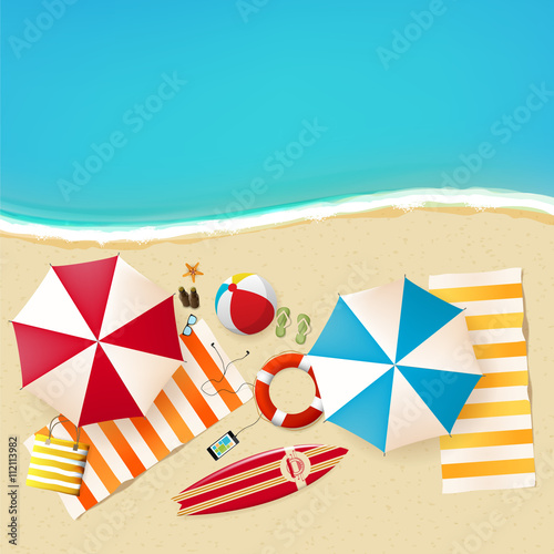 Top view of beach realistic vector illustration.

