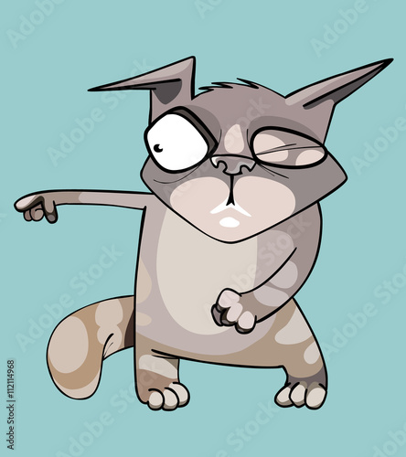 cartoon angry gray cat shows in the side of a paw