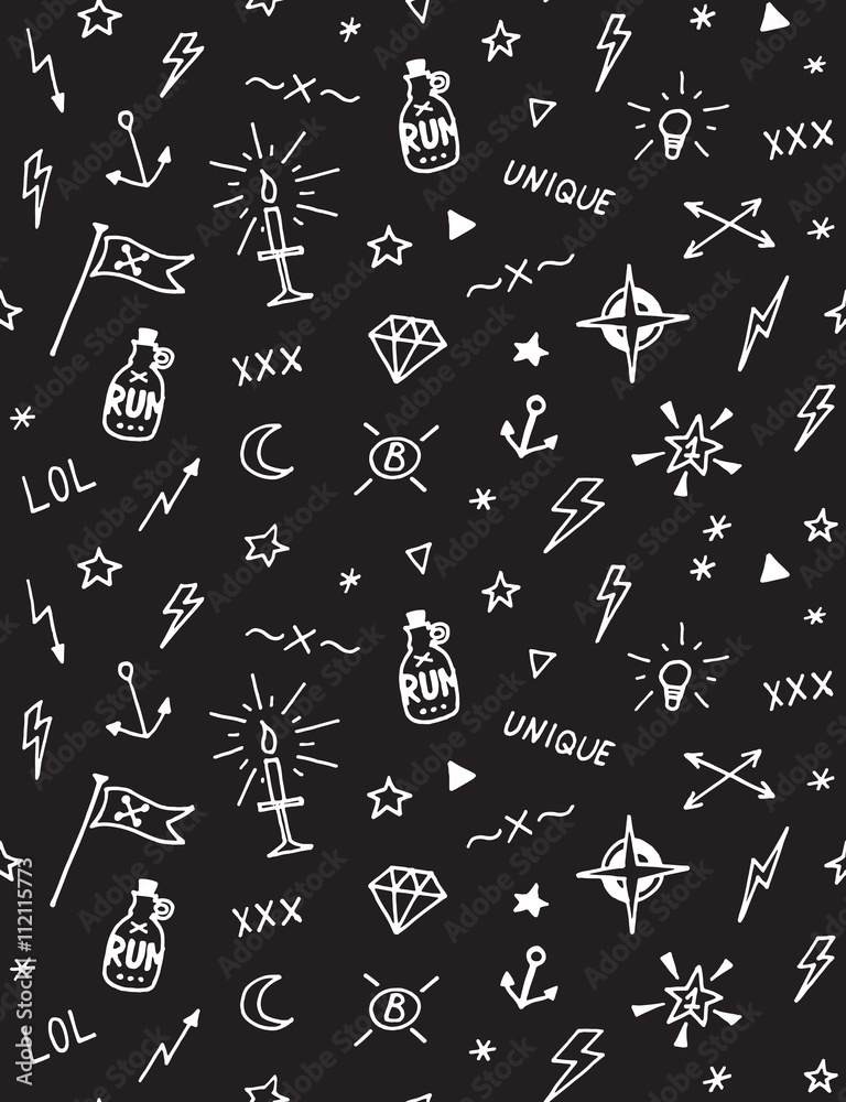 Vector pattern with old school tattoo elements. Black and white.