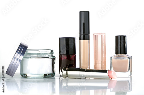 Cosmetics set in pink tones