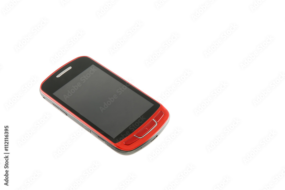 New red smartphone on white background New red smartphone on white background