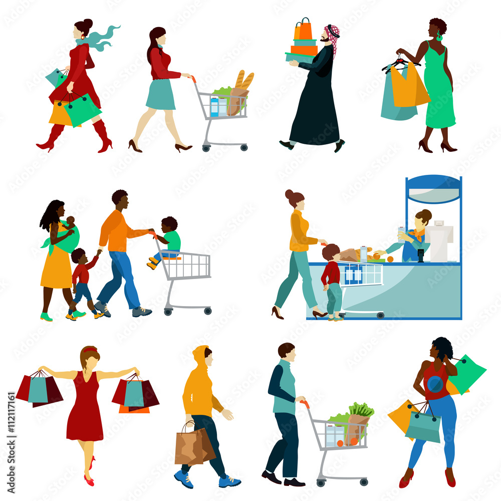 Shopping People Icons Set Shopping People Icons Set