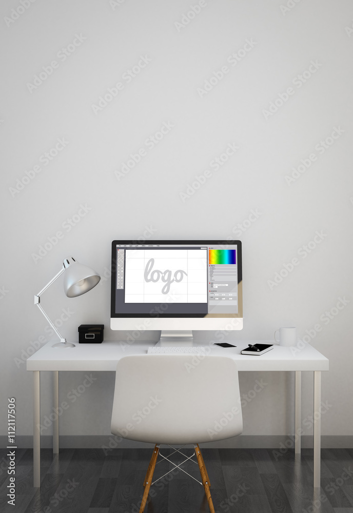 clean workspace with graphic design software clean workspace with graphic design software