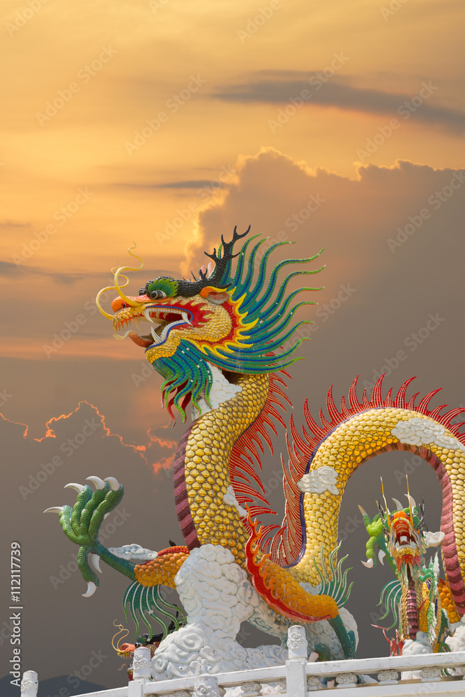 Fototapeta premium beautiful chinese dragon at sunset time thailand