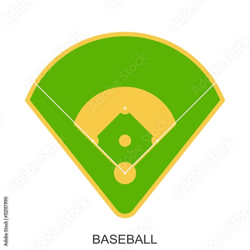 Baseball field icon. Green grass game baseball play stadium in flat style isolated on white background
