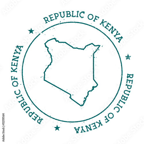 Kenya vector map. Retro vintage insignia with country map. Distressed visa stamp with Kenya text wrapped around a circle and stars. USA state map vector illustration.