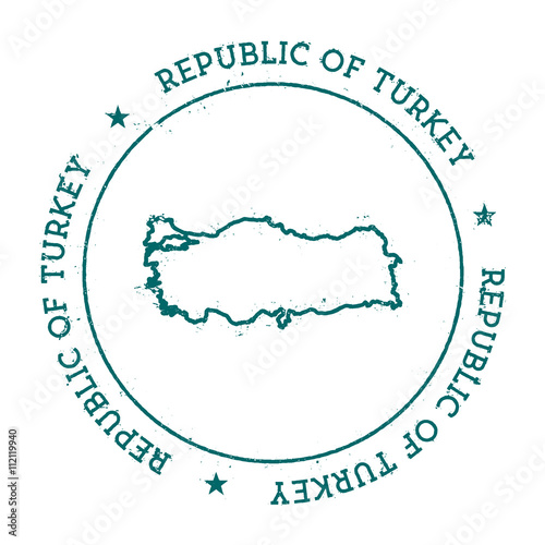 Turkey vector map. Retro vintage insignia with country map. Distressed visa stamp with Turkey text wrapped around a circle and stars. USA state map vector illustration.